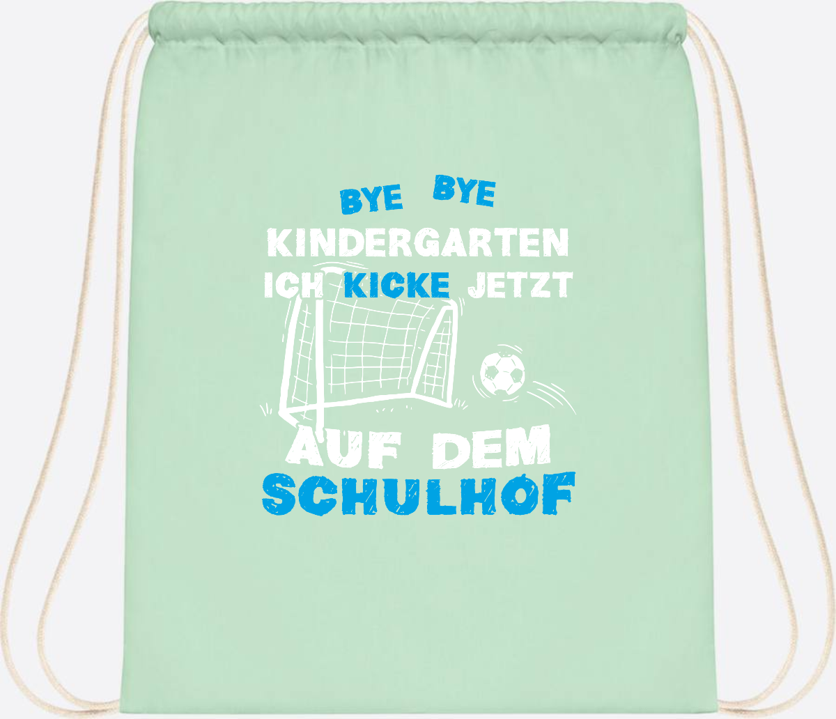 Turnbeutel Einschulung: Bye Bye Kindergarten Fußball - Pastel Mint/White