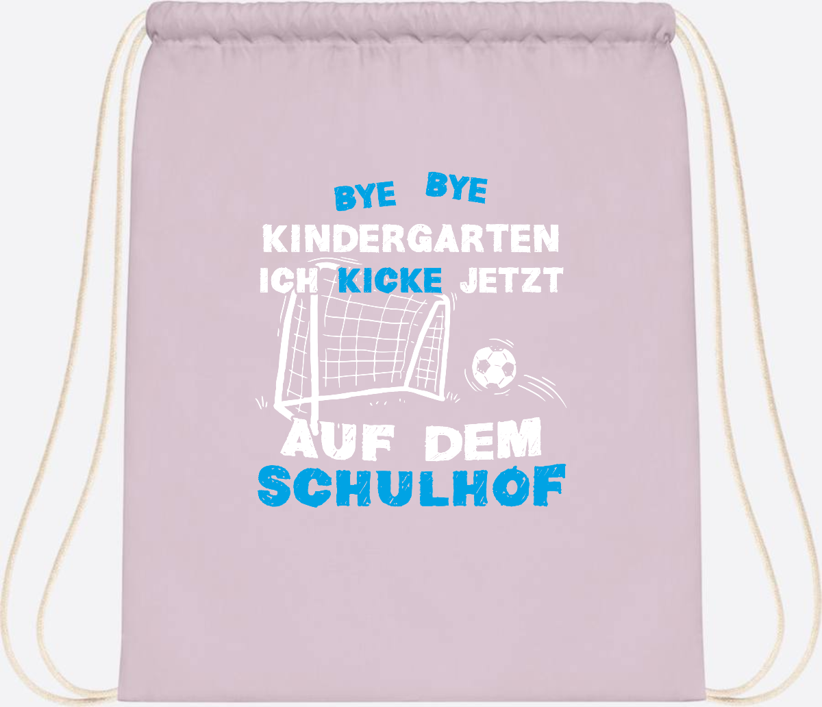 Turnbeutel Einschulung: Bye Bye Kindergarten Fußball - Pastel Pink/White