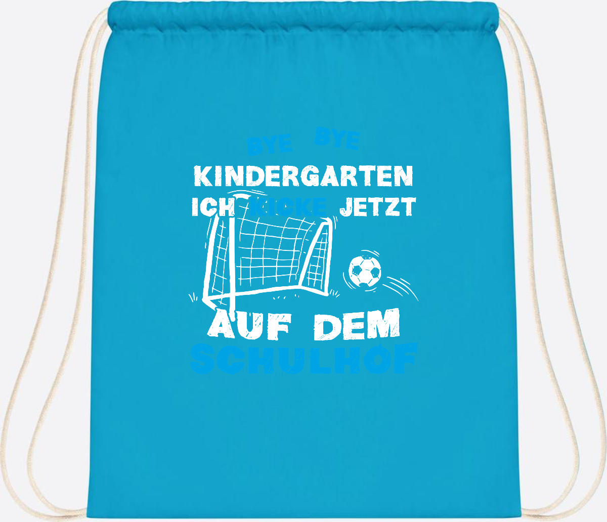 Turnbeutel Einschulung: Bye Bye Kindergarten Fußball - Surf Blue