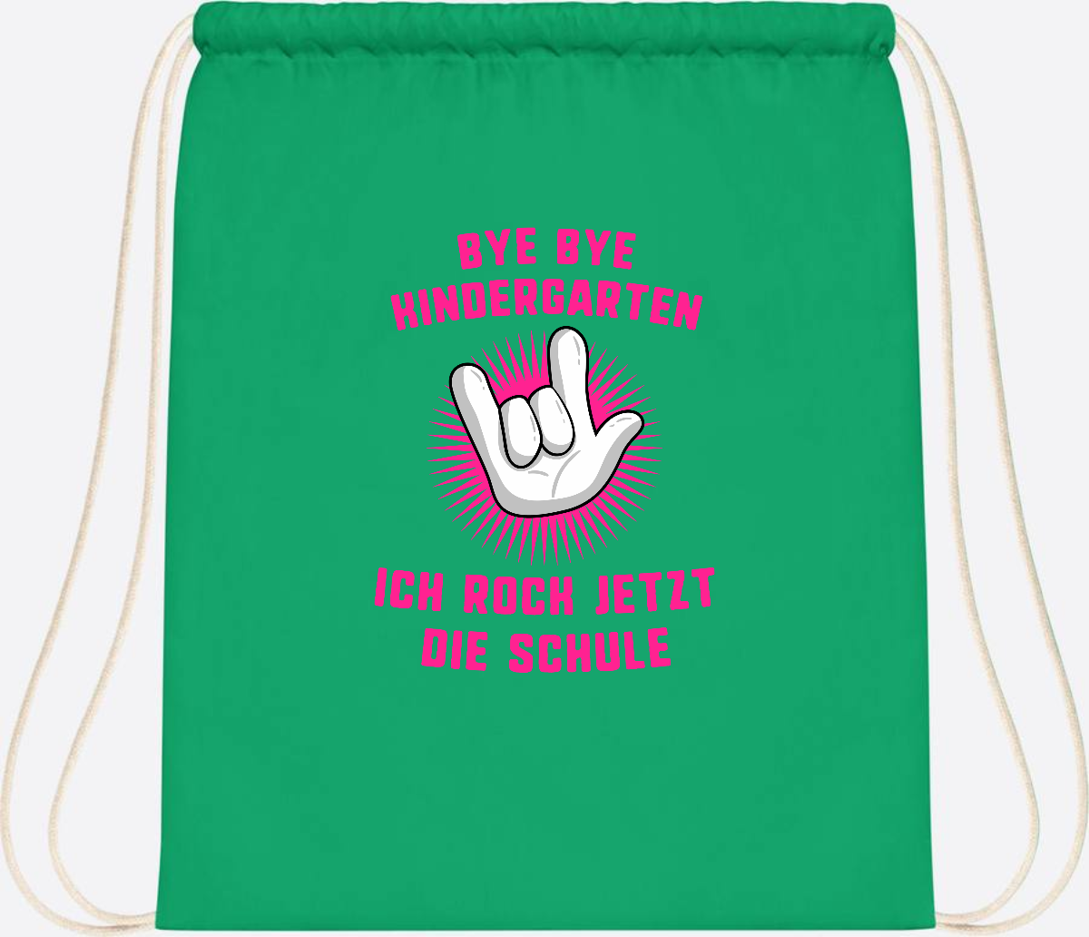Turnbeutel Einschulung: Bye Bye Kindergarten Ich rock die Schule - Kelly Green