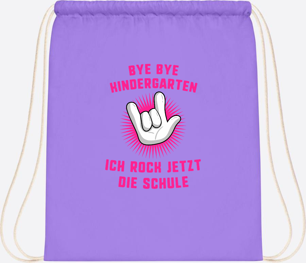 Turnbeutel Einschulung: Bye Bye Kindergarten Ich rock die Schule - Lavender/White