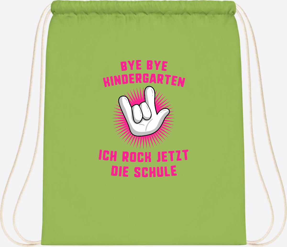 Turnbeutel Einschulung: Bye Bye Kindergarten Ich rock die Schule - Lime Green