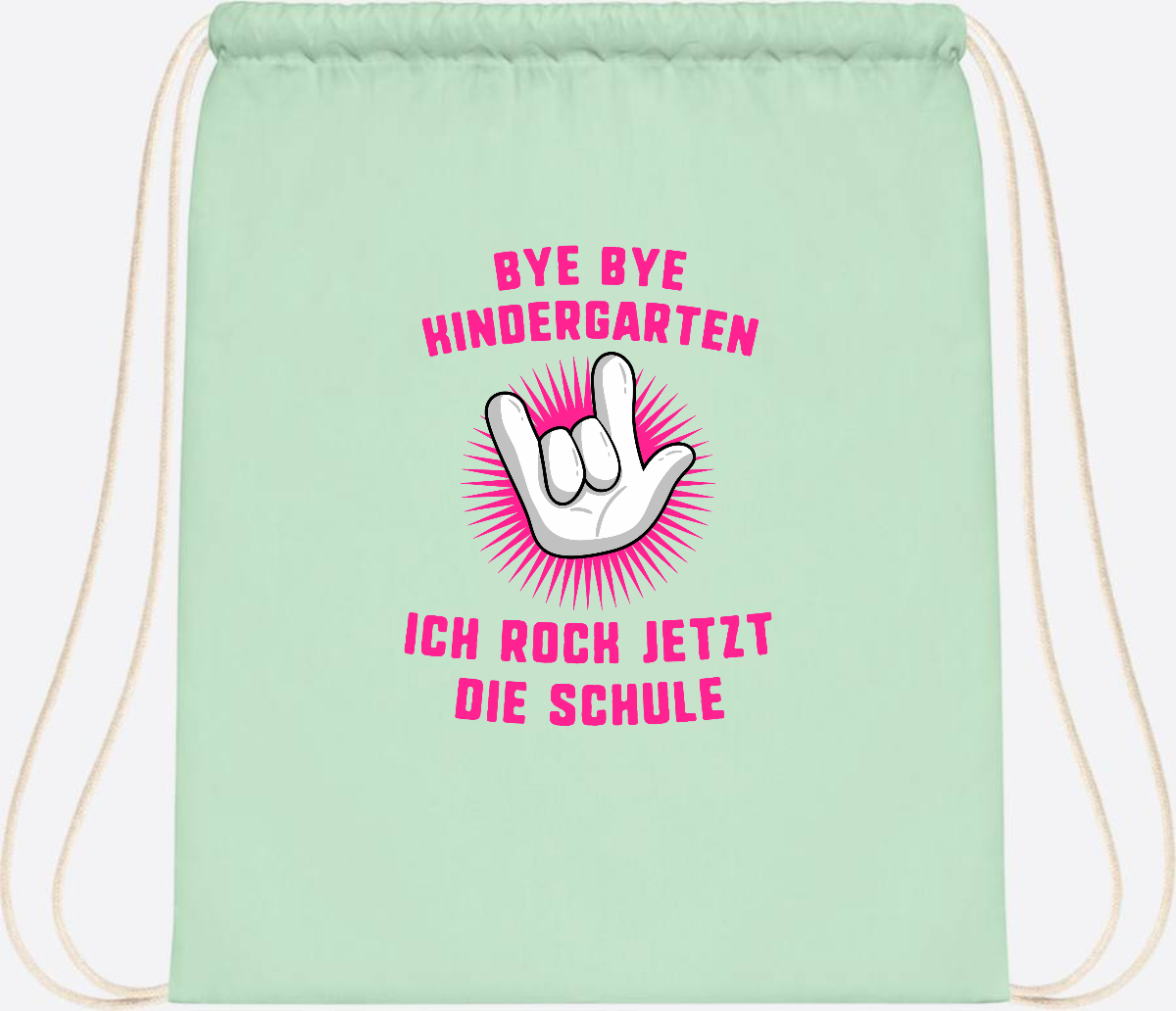 Turnbeutel Einschulung: Bye Bye Kindergarten Ich rock die Schule - Pastel Mint/White