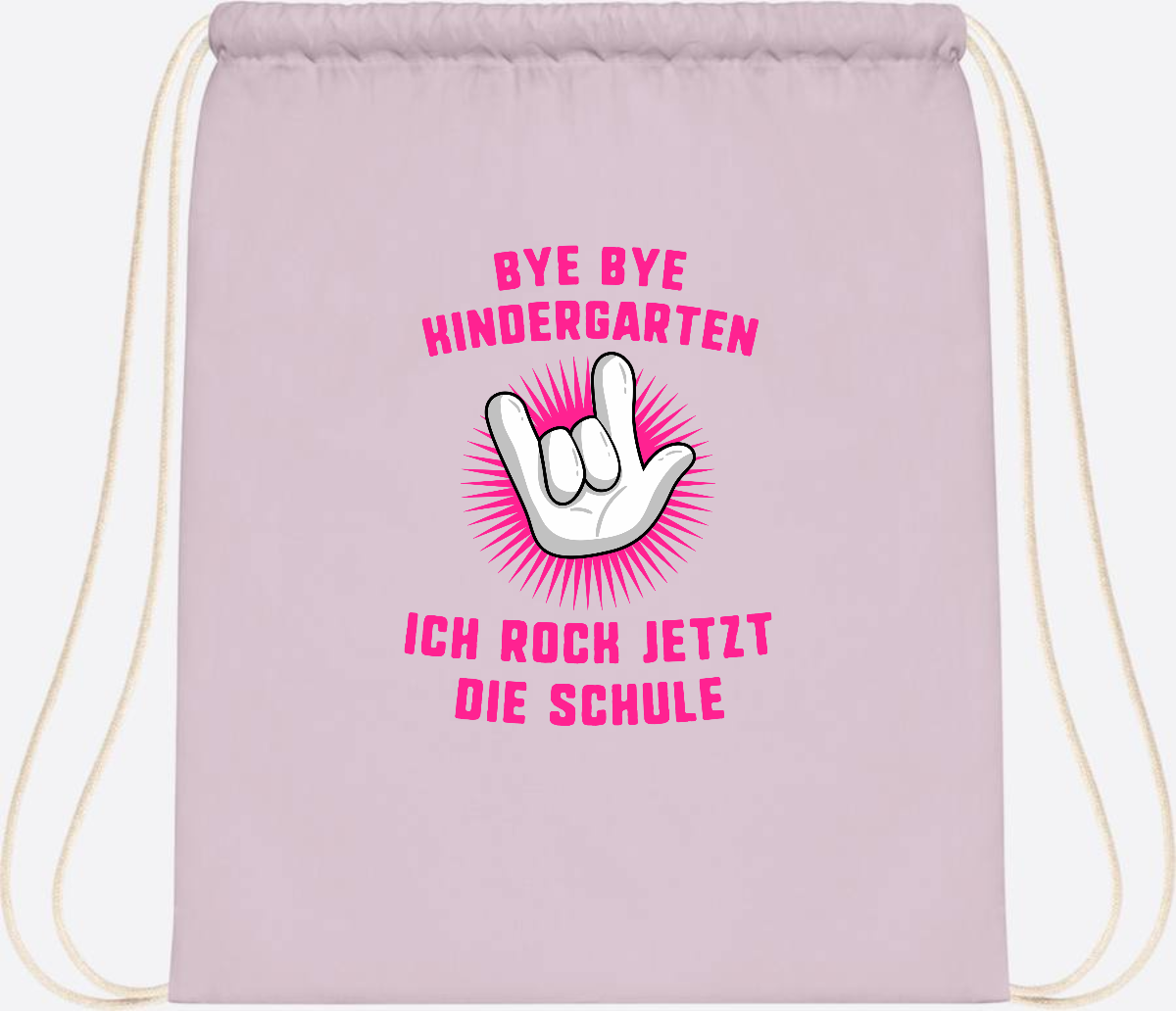 Turnbeutel Einschulung: Bye Bye Kindergarten Ich rock die Schule - Pastel Pink/White
