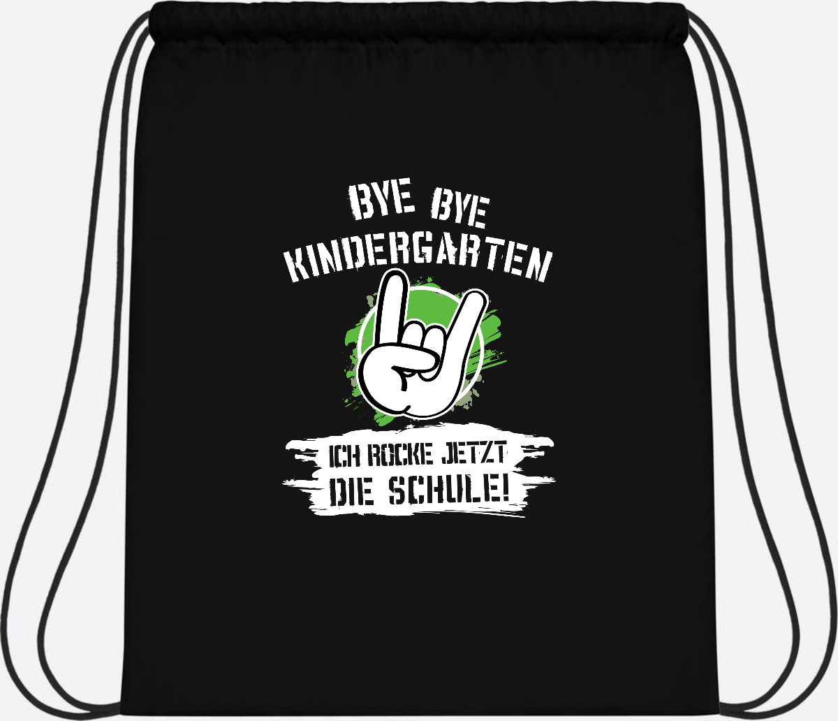 Turnbeutel Einschulung: Bye Bye Kindergarten, ich rocke die Schule - Black/Black