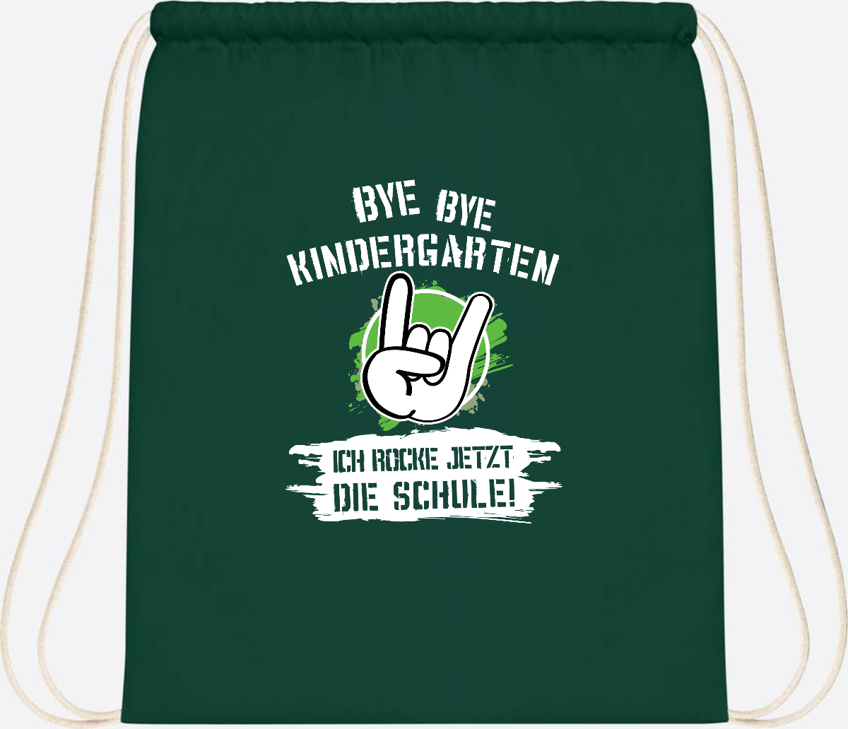 Turnbeutel Einschulung: Bye Bye Kindergarten, ich rocke die Schule - Bottle Green