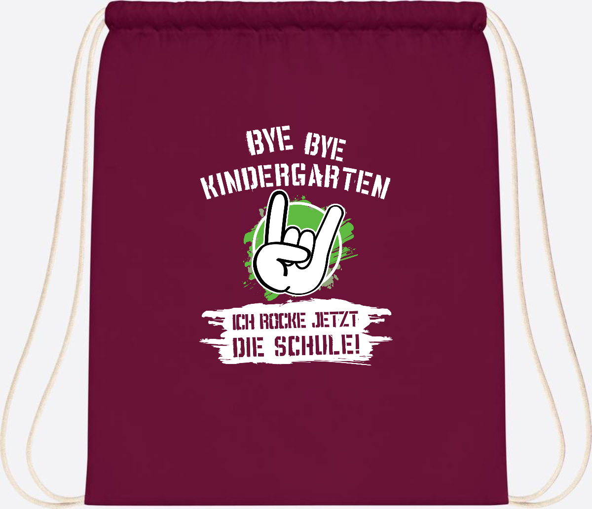 Turnbeutel Einschulung: Bye Bye Kindergarten, ich rocke die Schule - Burgundy
