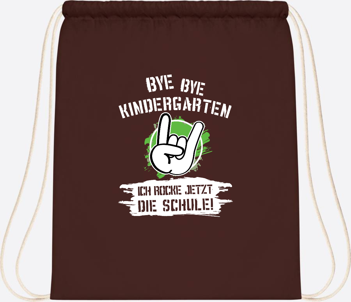 Turnbeutel Einschulung: Bye Bye Kindergarten, ich rocke die Schule - Chocolate