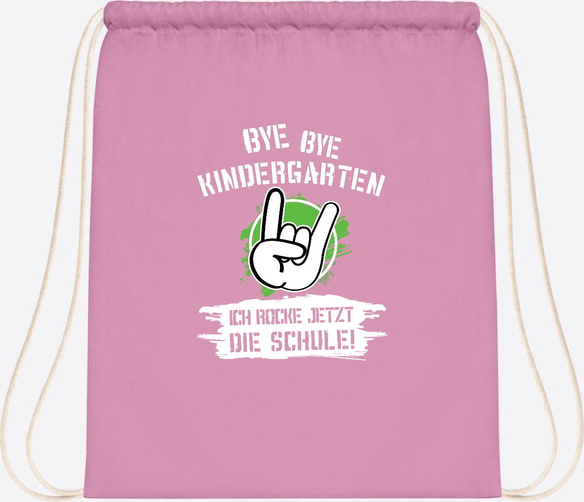 Turnbeutel Einschulung: Bye Bye Kindergarten, ich rocke die Schule - Classic Pink/White