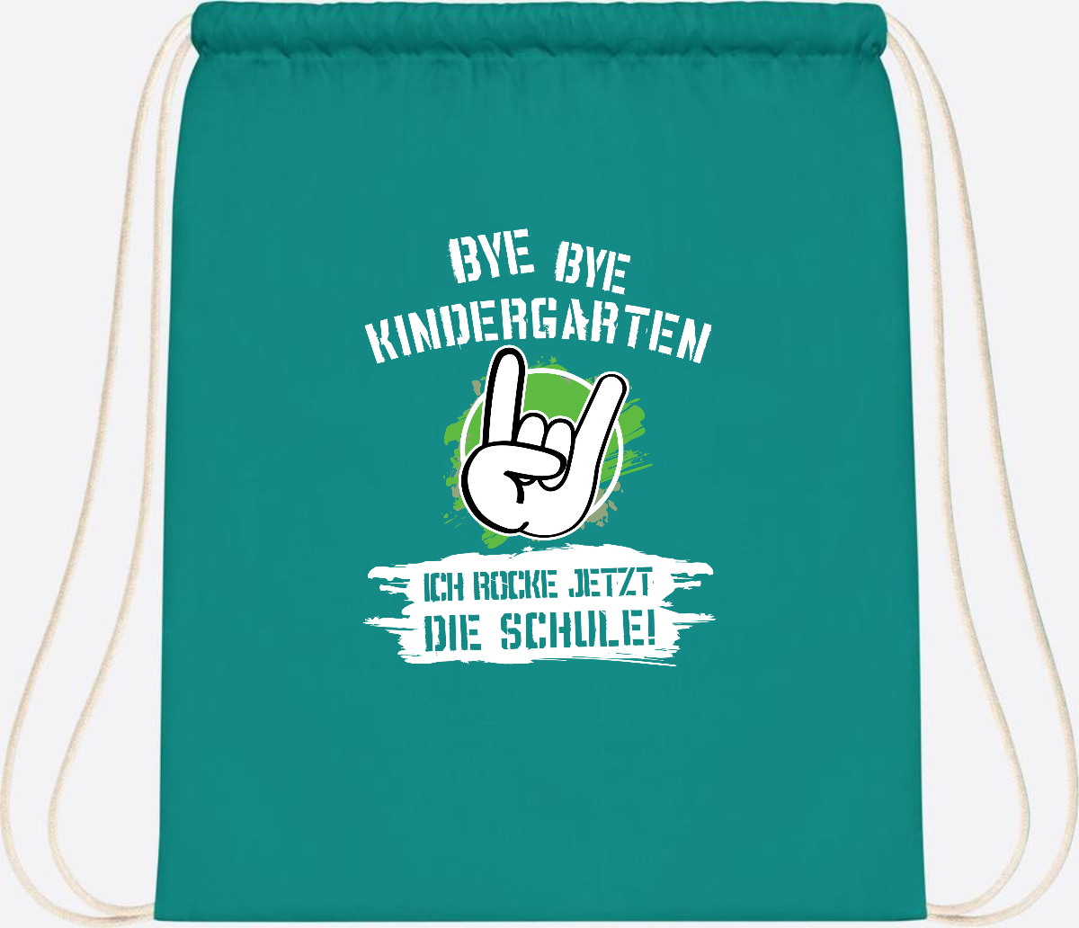 Turnbeutel Einschulung: Bye Bye Kindergarten, ich rocke die Schule - Emerald