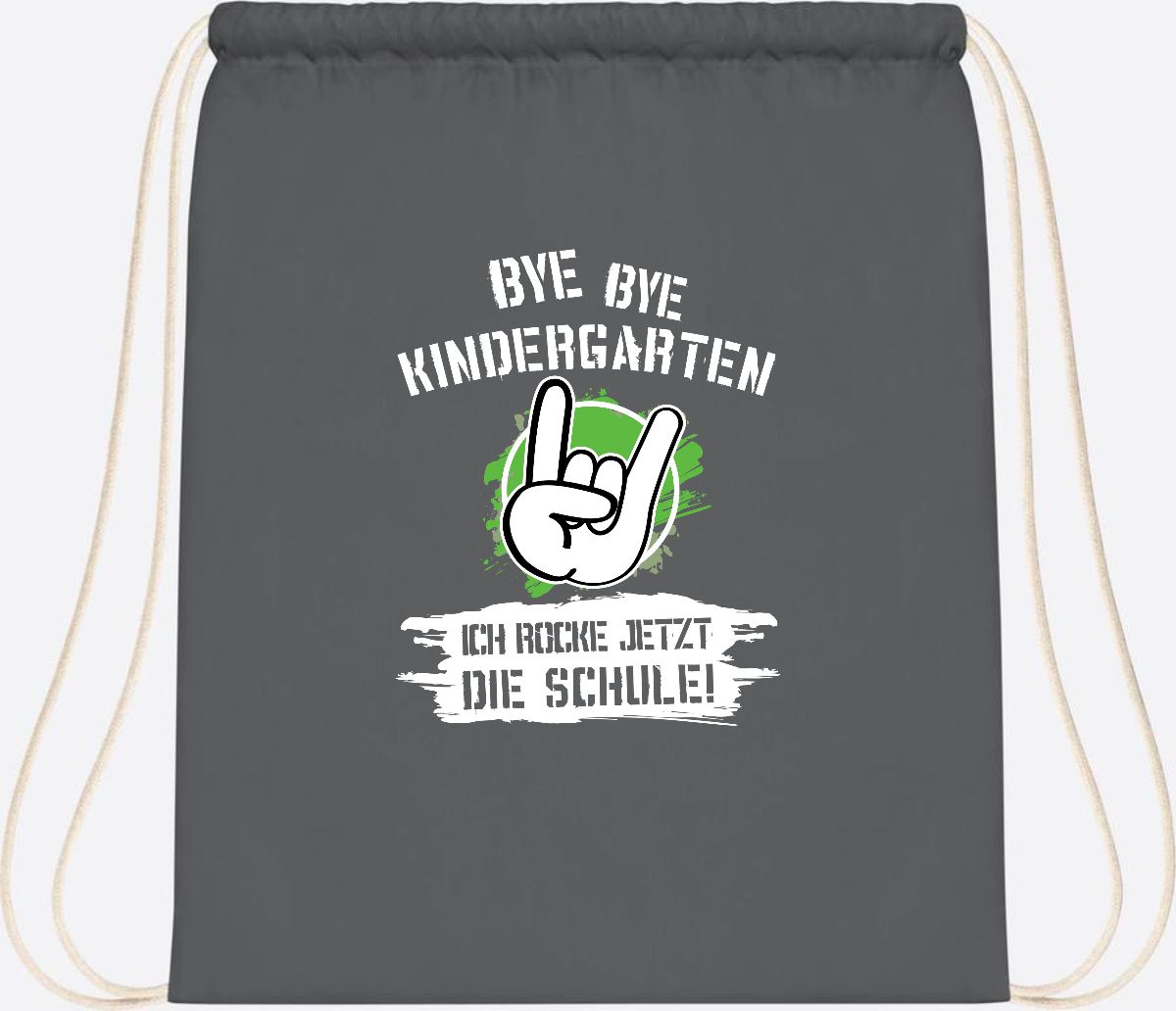 Turnbeutel Einschulung: Bye Bye Kindergarten, ich rocke die Schule - Graphite Grey