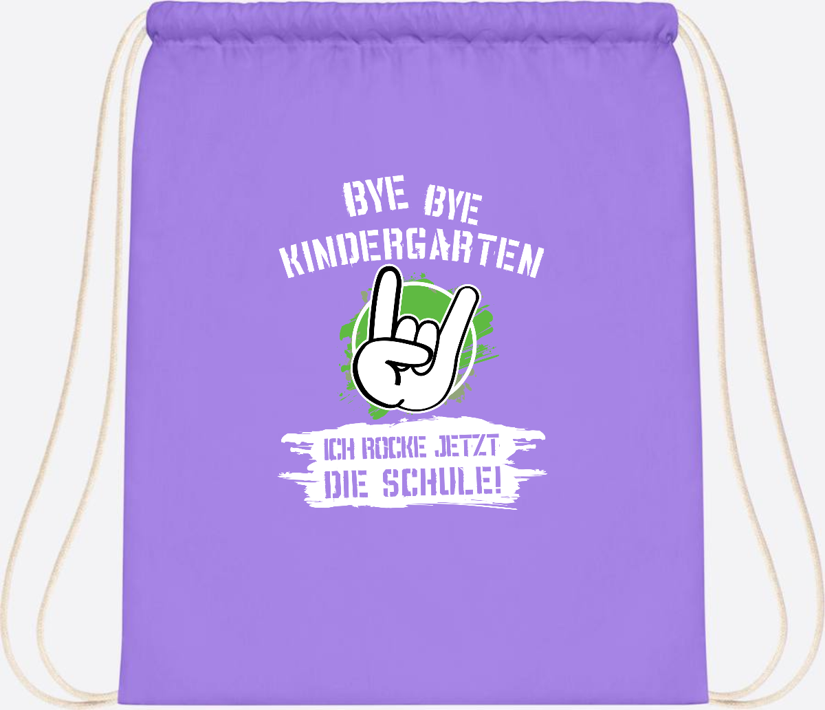 Turnbeutel Einschulung: Bye Bye Kindergarten, ich rocke die Schule - Lavender/White