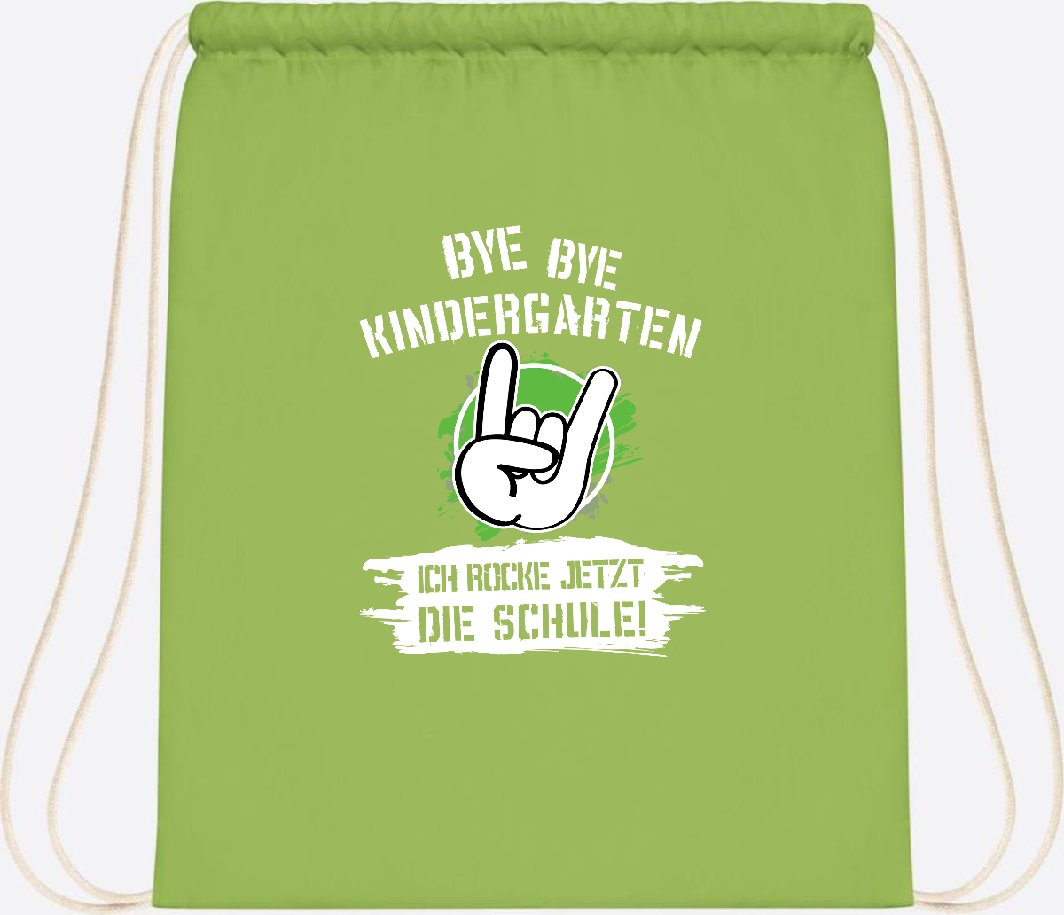 Turnbeutel Einschulung: Bye Bye Kindergarten, ich rocke die Schule - Lime Green