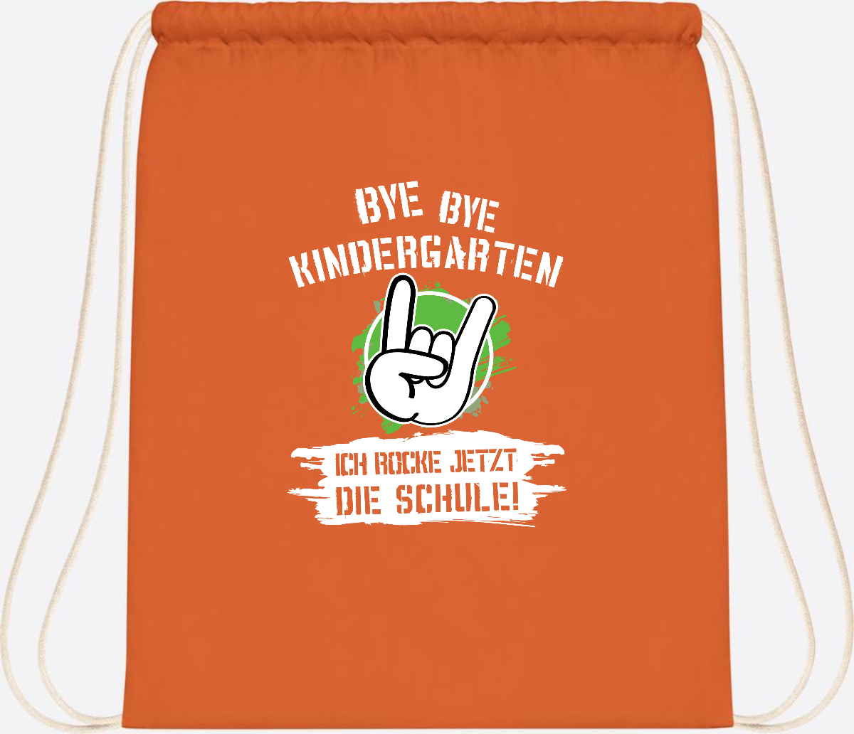 Turnbeutel Einschulung: Bye Bye Kindergarten, ich rocke die Schule - Orange