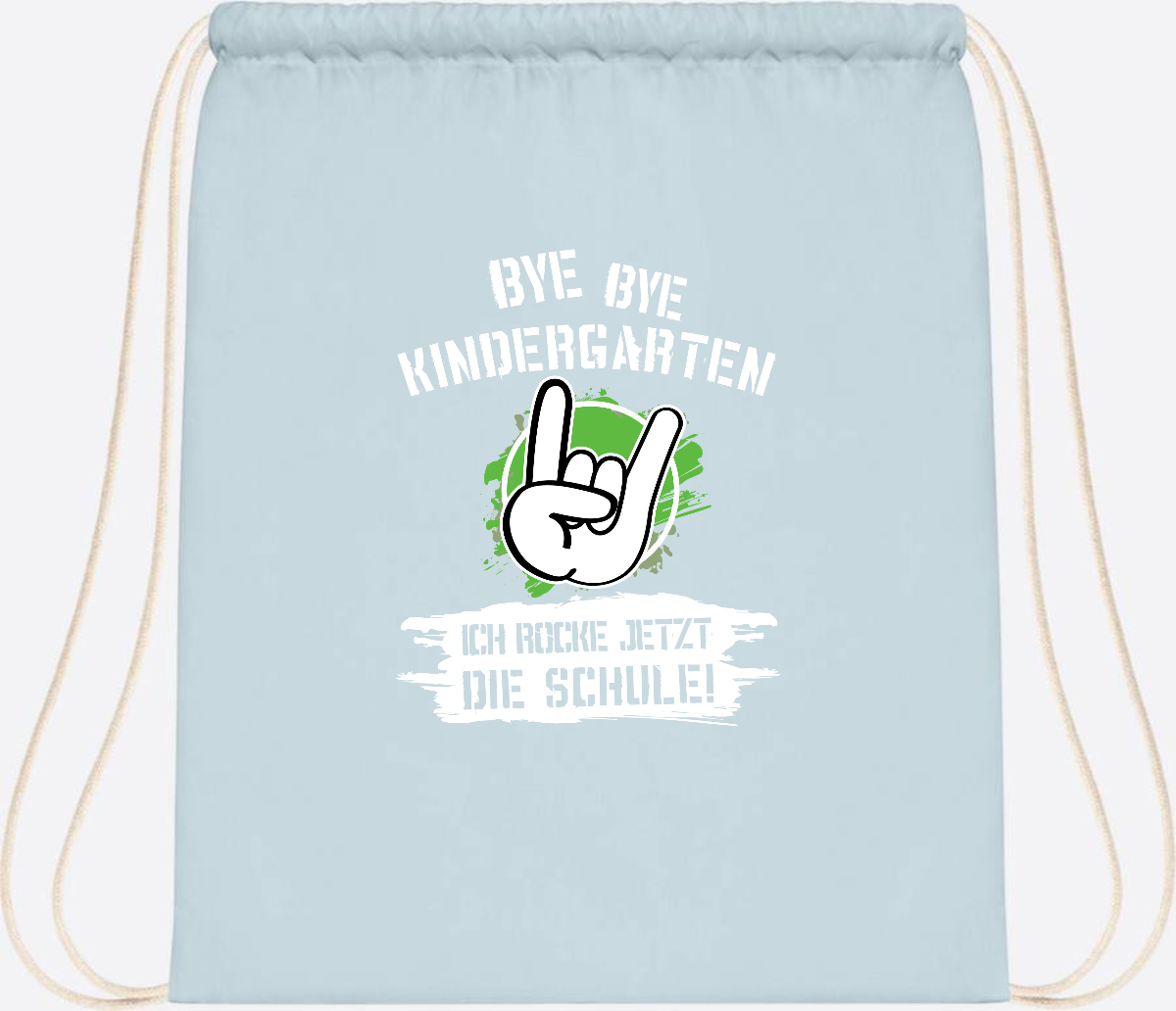Turnbeutel Einschulung: Bye Bye Kindergarten, ich rocke die Schule - Pastel Blue/White