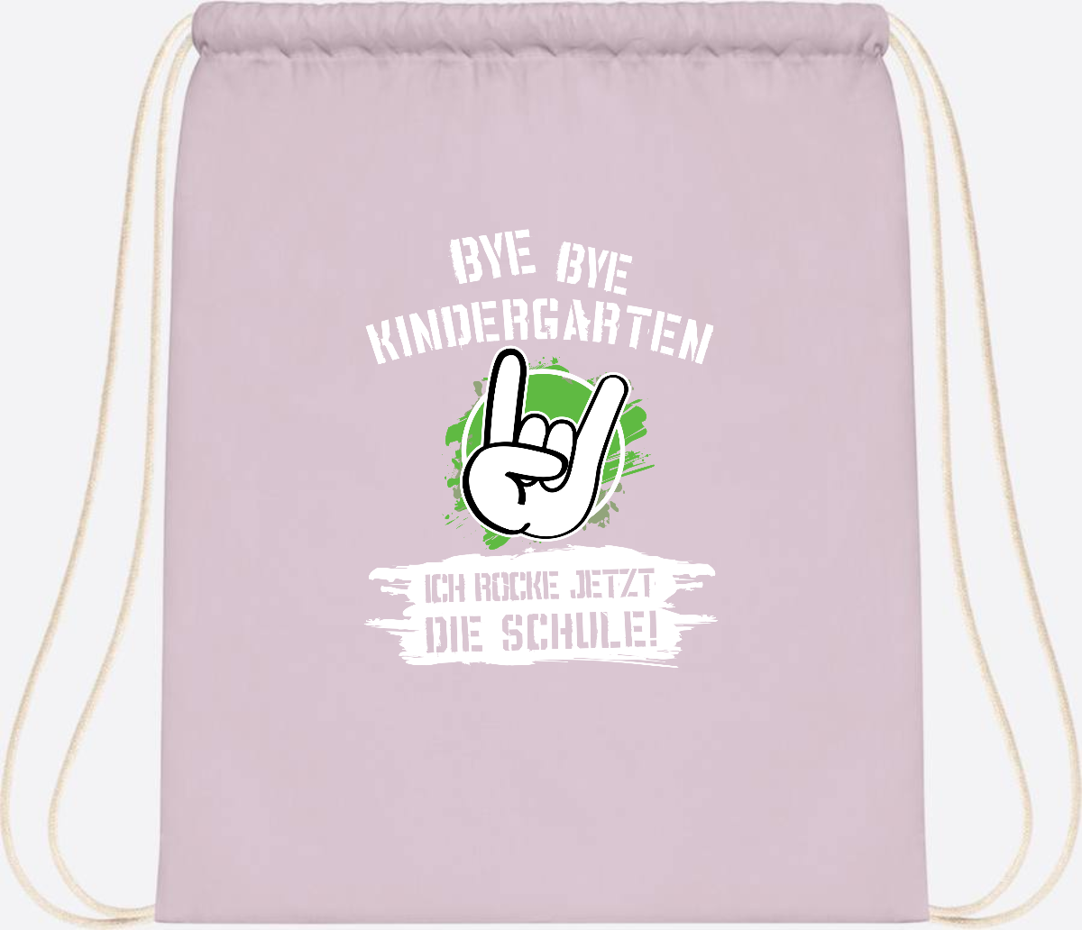 Turnbeutel Einschulung: Bye Bye Kindergarten, ich rocke die Schule - Pastel Pink/White