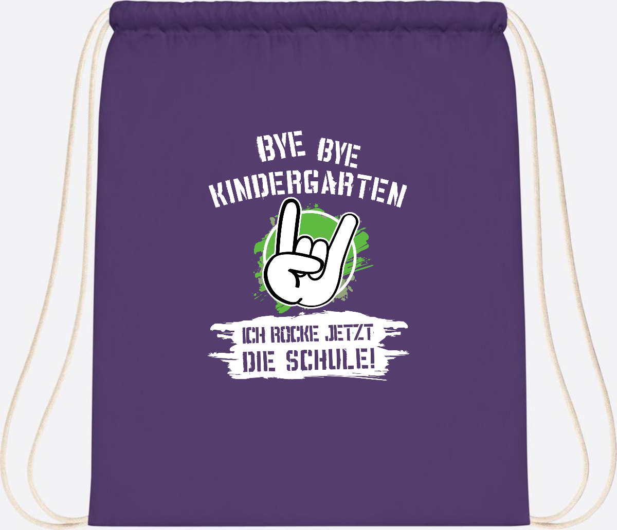 Turnbeutel Einschulung: Bye Bye Kindergarten, ich rocke die Schule - Purple