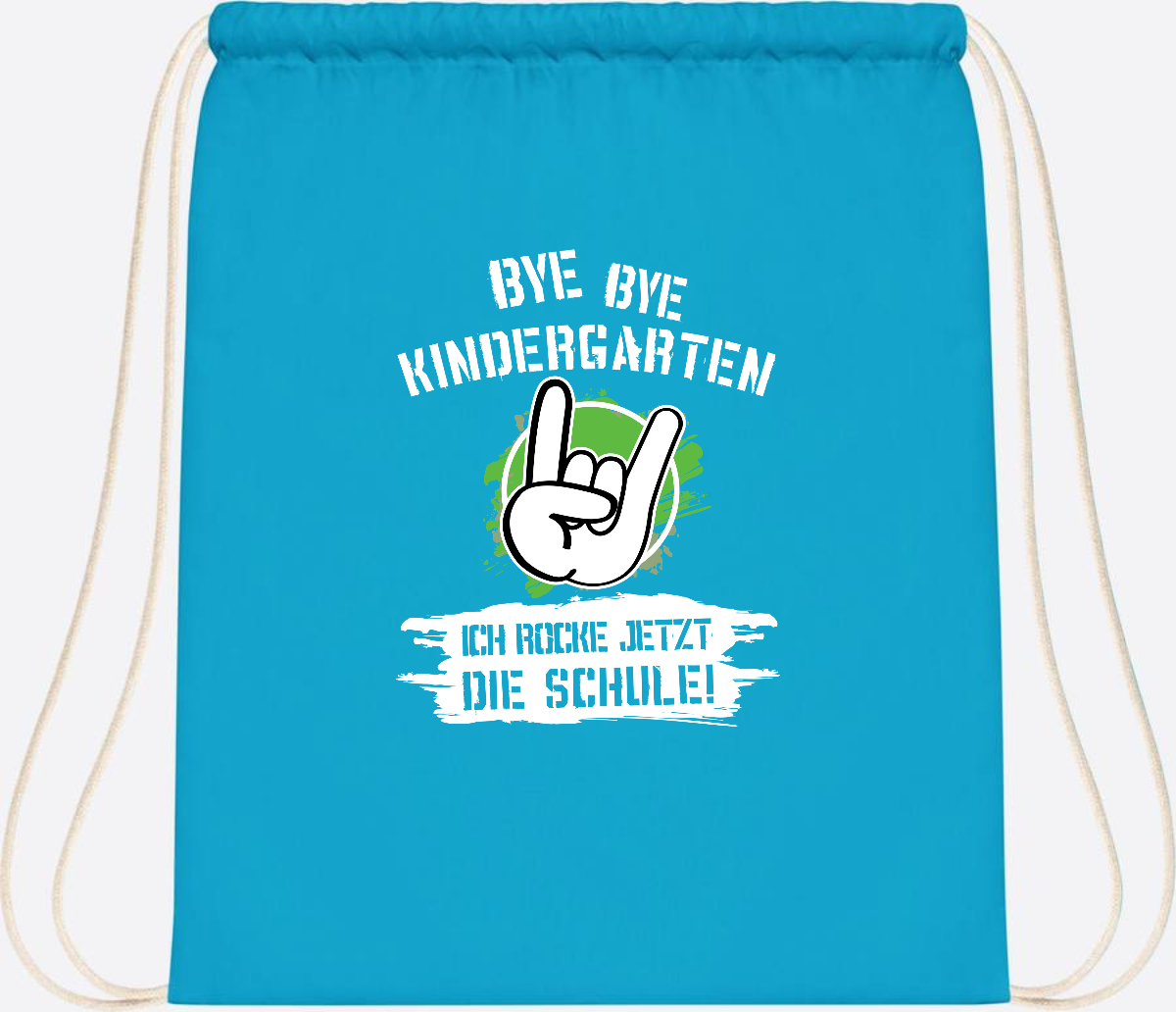 Turnbeutel Einschulung: Bye Bye Kindergarten, ich rocke die Schule - Surf Blue