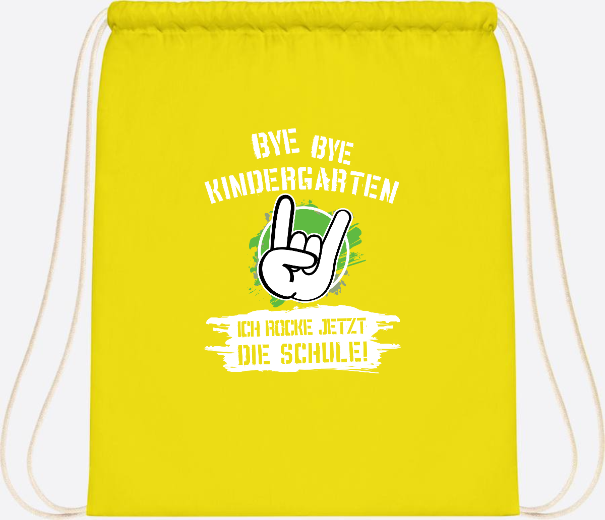 Turnbeutel Einschulung: Bye Bye Kindergarten, ich rocke die Schule - Yellow