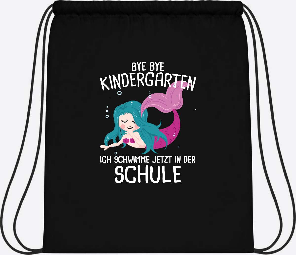 Turnbeutel Einschulung: Bye Bye Kindergarten, ich schwimme jetzt! - Black/Black