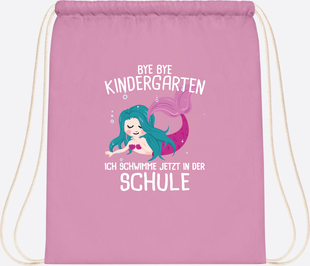 Turnbeutel Einschulung: Bye Bye Kindergarten, ich schwimme jetzt! - Classic Pink/White