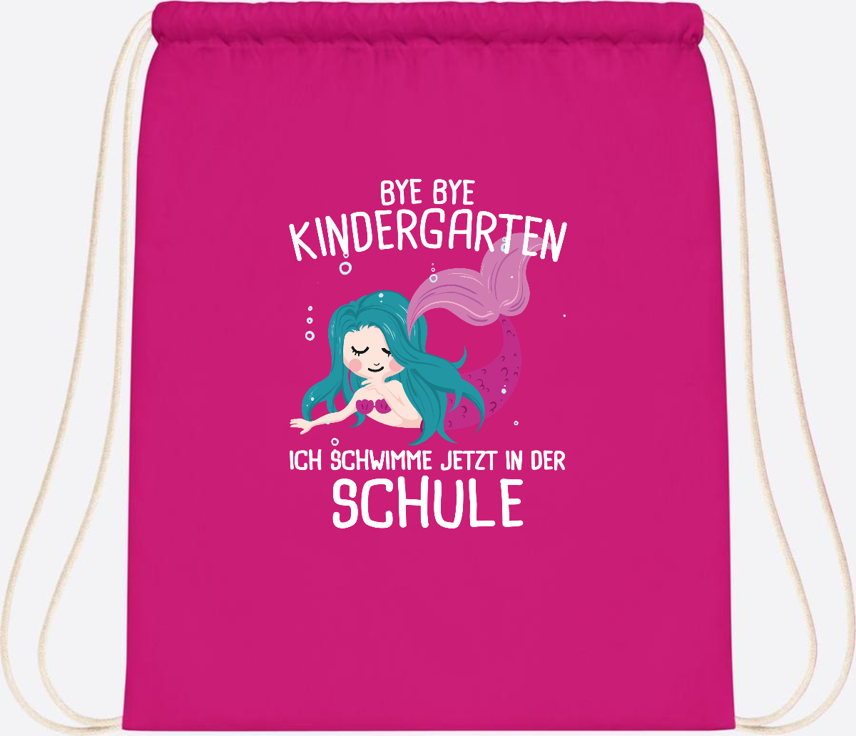 Turnbeutel Einschulung: Bye Bye Kindergarten, ich schwimme jetzt! - Fuchsia