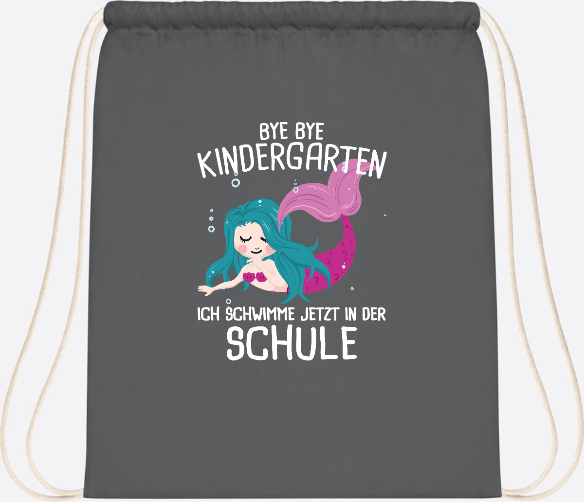 Turnbeutel Einschulung: Bye Bye Kindergarten, ich schwimme jetzt! - Graphite Grey