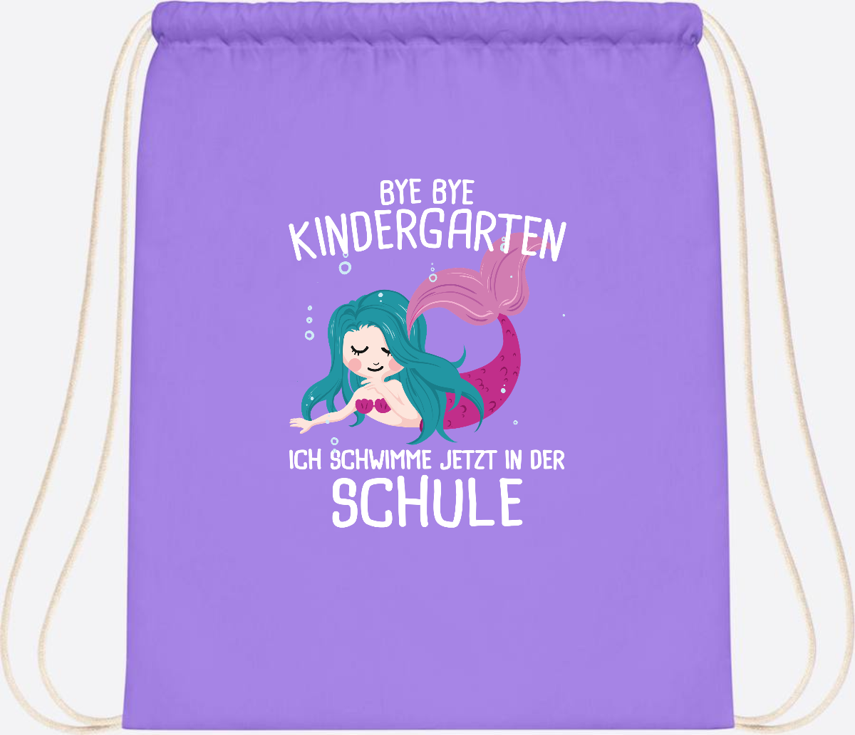Turnbeutel Einschulung: Bye Bye Kindergarten, ich schwimme jetzt! - Lavender/White