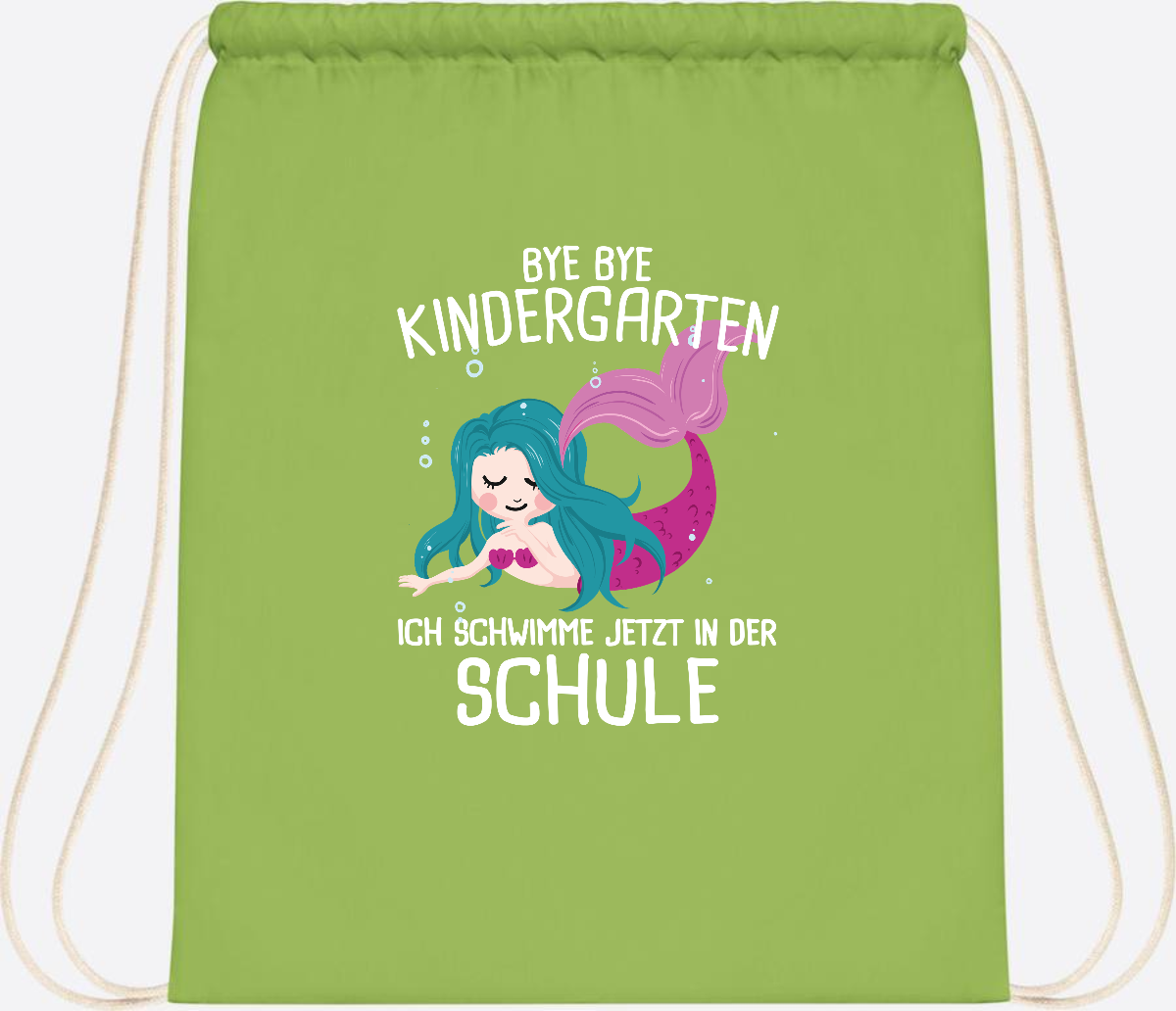Turnbeutel Einschulung: Bye Bye Kindergarten, ich schwimme jetzt! - Lime Green