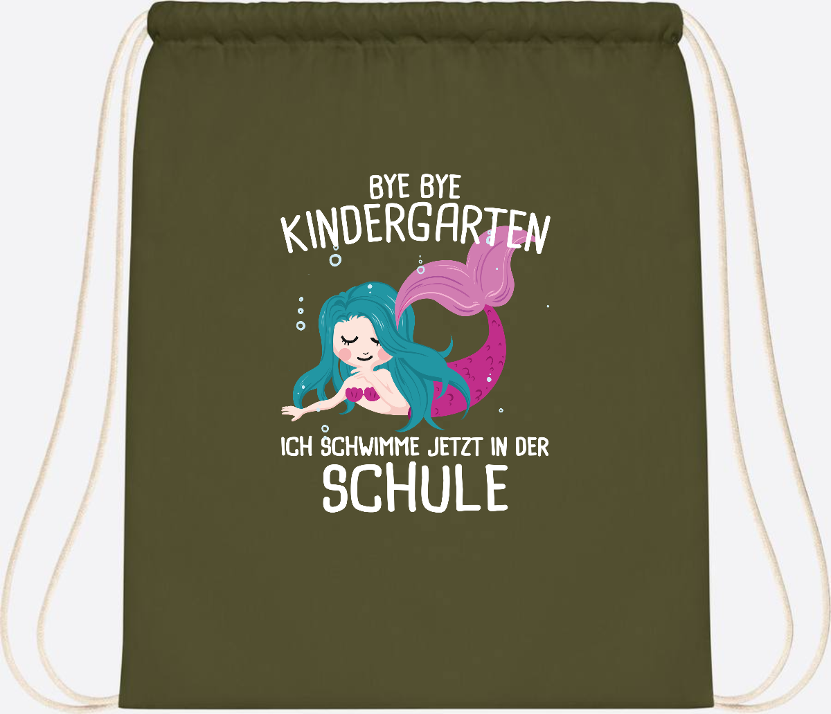 Turnbeutel Einschulung: Bye Bye Kindergarten, ich schwimme jetzt! - Olive Green