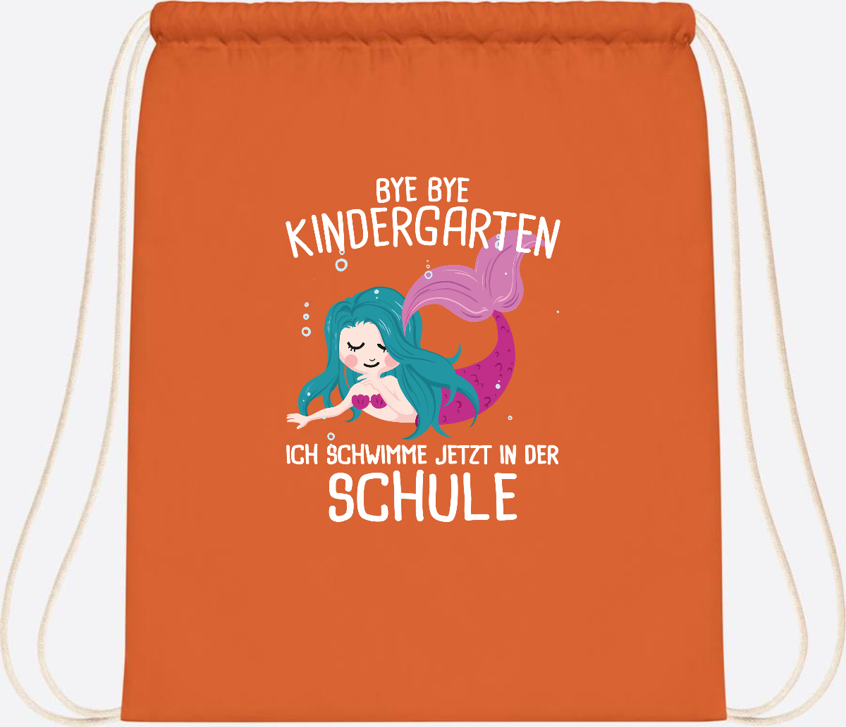 Turnbeutel Einschulung: Bye Bye Kindergarten, ich schwimme jetzt! - Orange