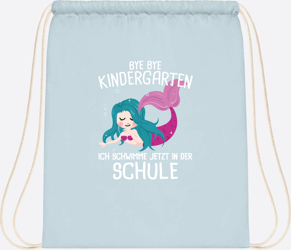 Turnbeutel Einschulung: Bye Bye Kindergarten, ich schwimme jetzt! - Pastel Blue/White