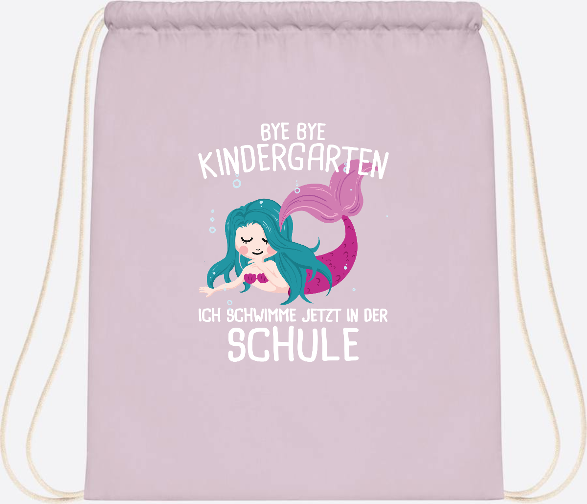 Turnbeutel Einschulung: Bye Bye Kindergarten, ich schwimme jetzt! - Pastel Pink/White