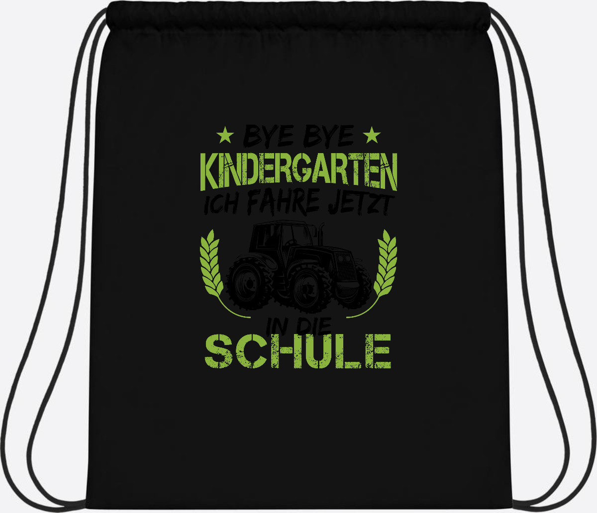 Turnbeutel Einschulung – Bye Bye Kindergarten Traktor - Black/Black
