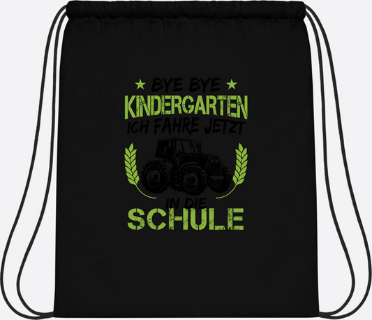 Turnbeutel Einschulung – Bye Bye Kindergarten Traktor - Black/Black