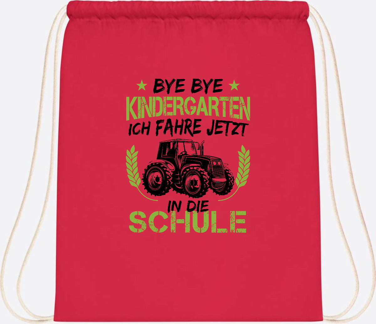 Turnbeutel Einschulung – Bye Bye Kindergarten Traktor - Bright Red
