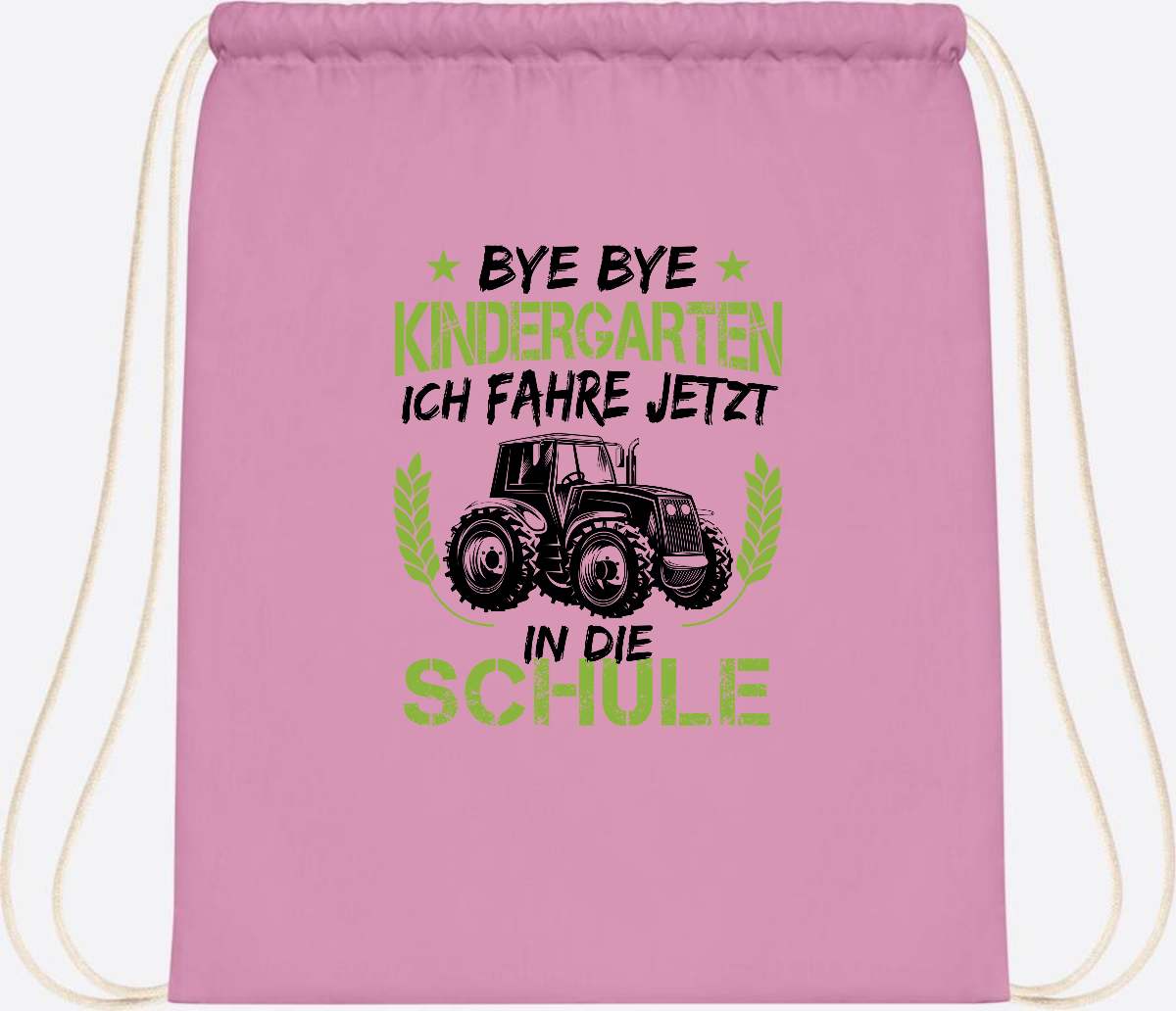 Turnbeutel Einschulung – Bye Bye Kindergarten Traktor - Classic Pink/White