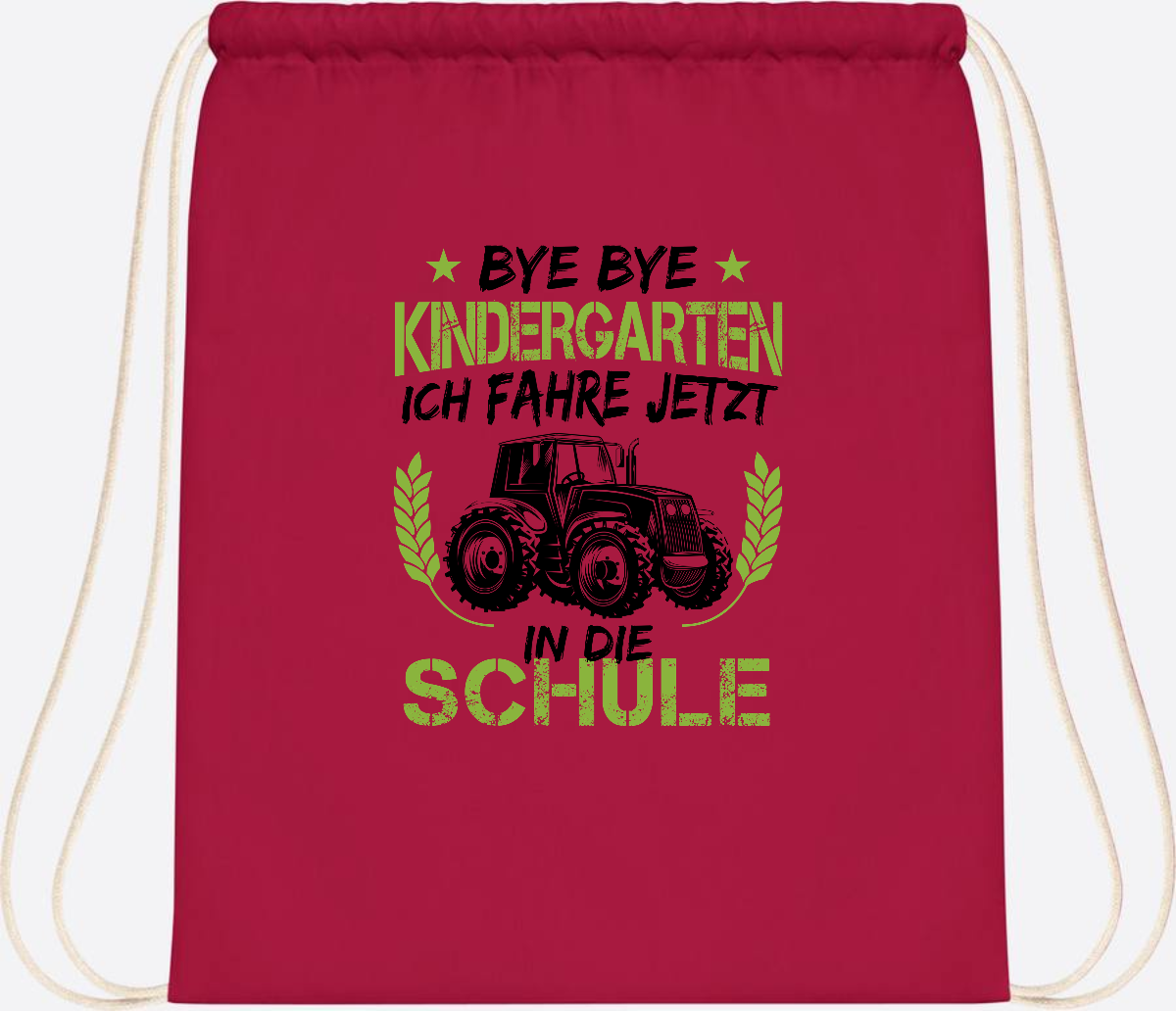 Turnbeutel Einschulung – Bye Bye Kindergarten Traktor - Classic Red