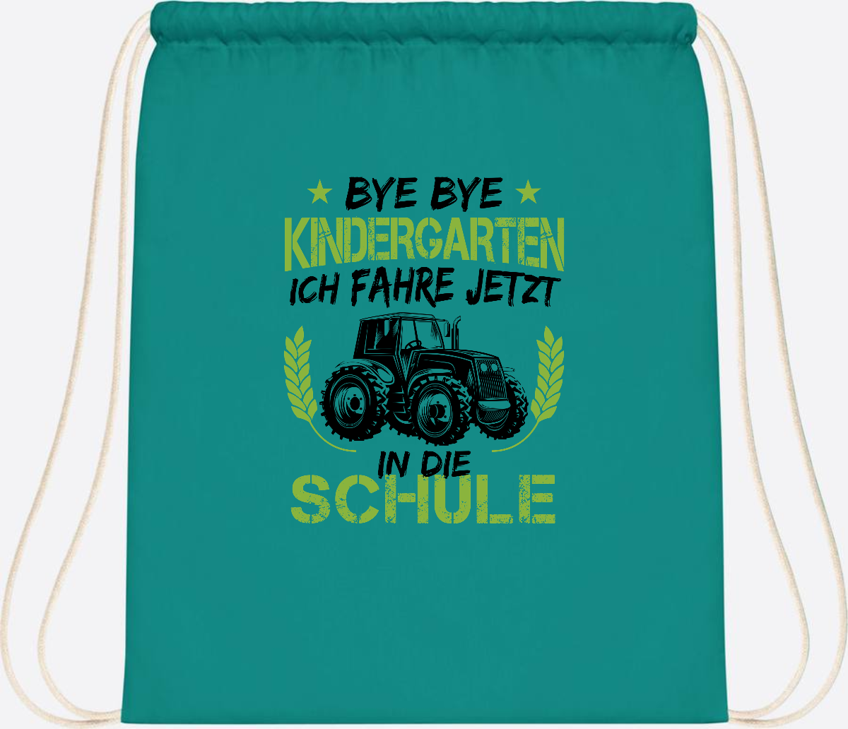 Turnbeutel Einschulung – Bye Bye Kindergarten Traktor - Emerald