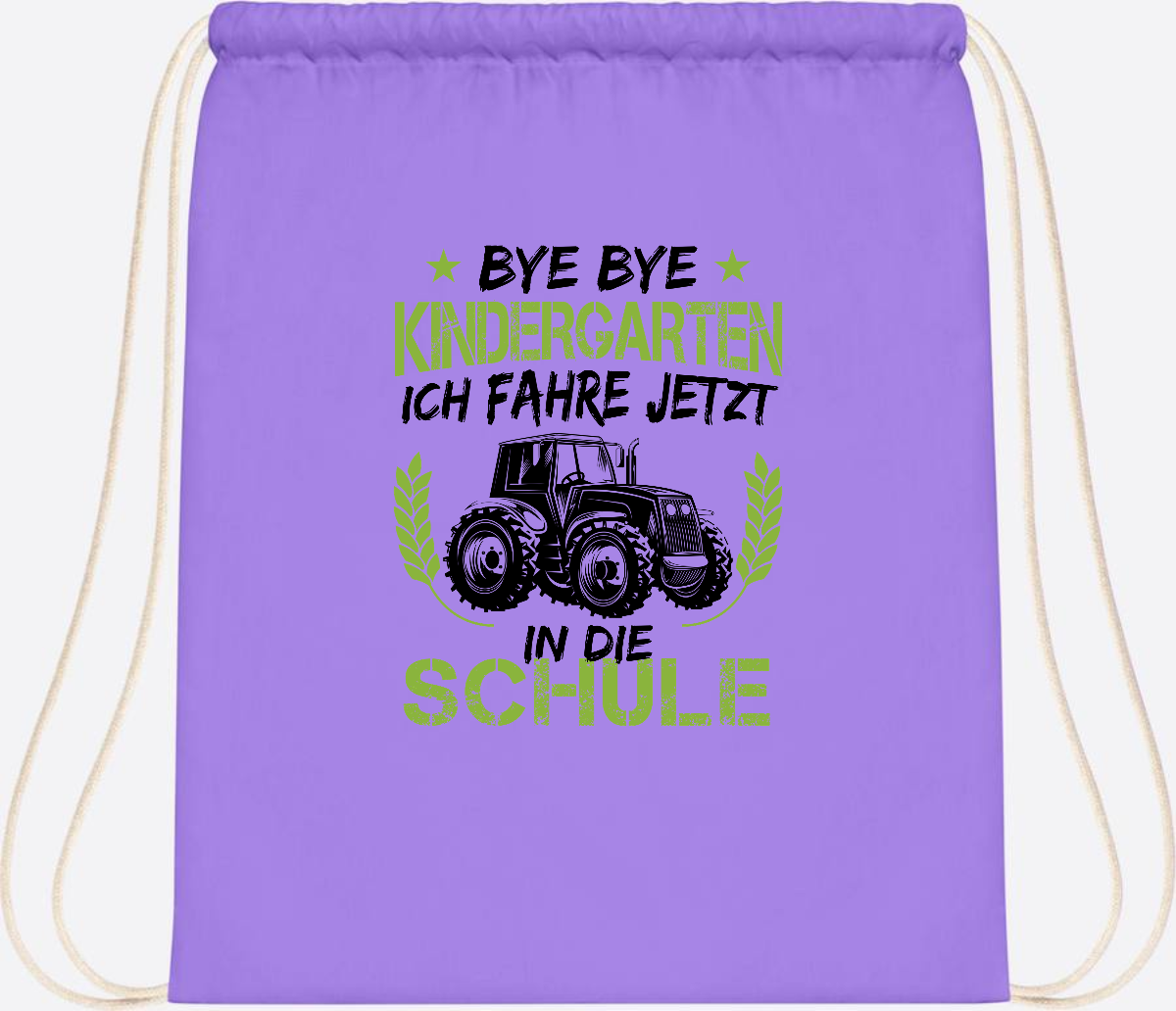 Turnbeutel Einschulung – Bye Bye Kindergarten Traktor - Lavender/White