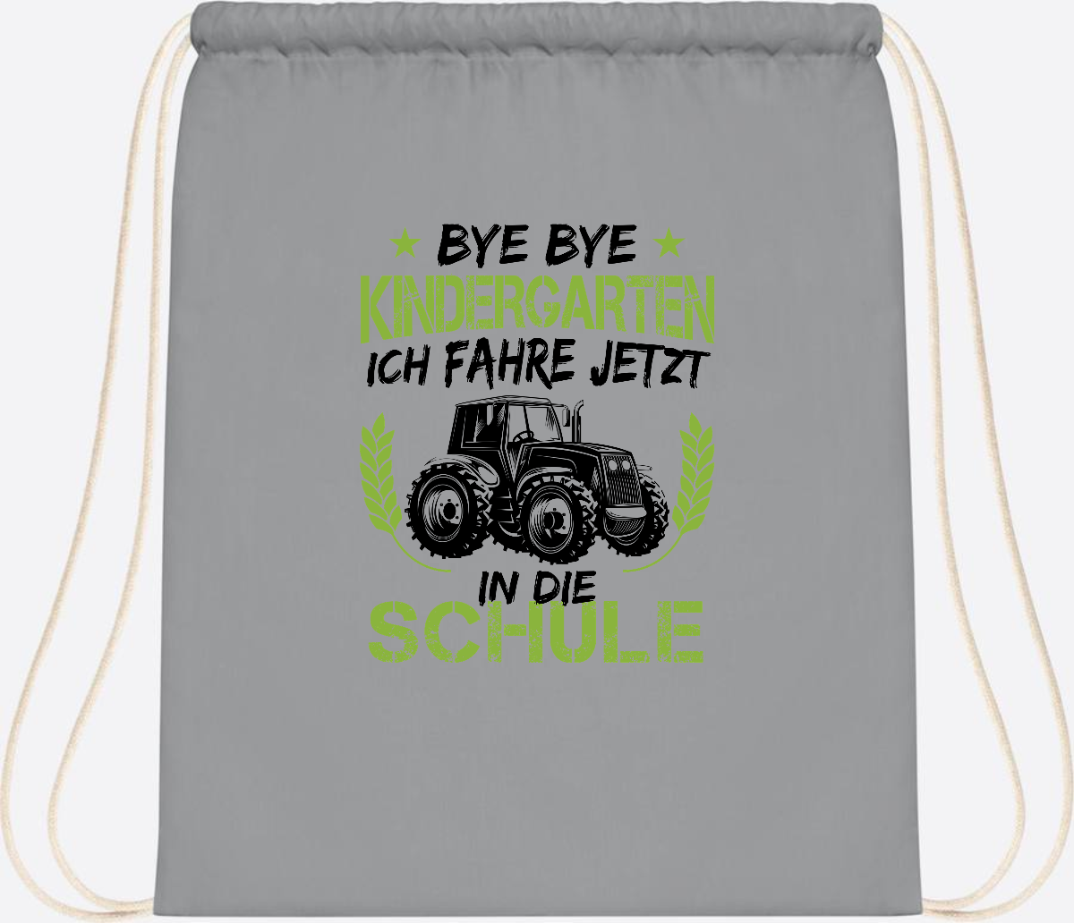 Turnbeutel Einschulung – Bye Bye Kindergarten Traktor - Light Grey