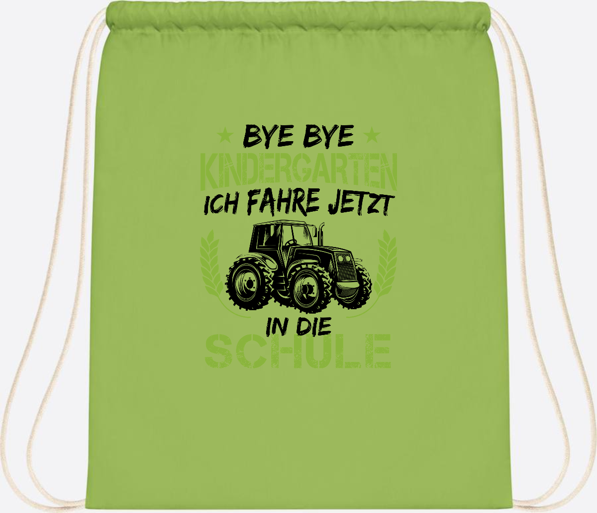 Turnbeutel Einschulung – Bye Bye Kindergarten Traktor - Lime Green