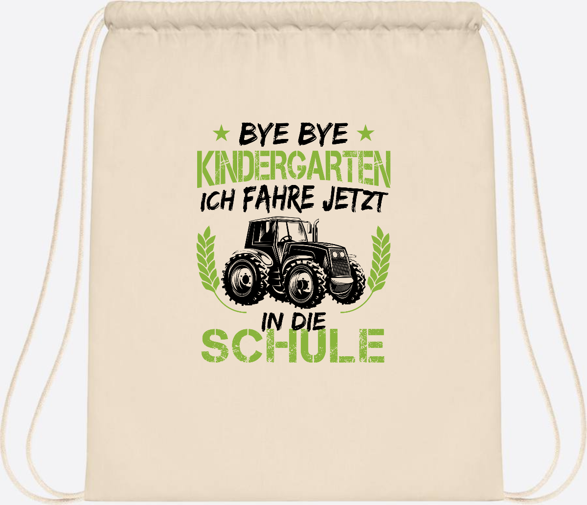 Turnbeutel Einschulung – Bye Bye Kindergarten Traktor - Natural