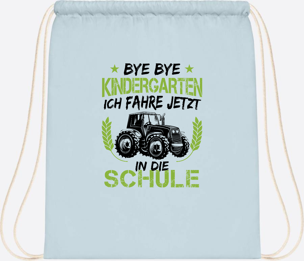 Turnbeutel Einschulung – Bye Bye Kindergarten Traktor - Pastel Blue/White