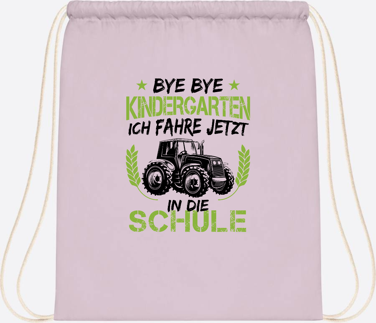 Turnbeutel Einschulung – Bye Bye Kindergarten Traktor - Pastel Pink/White