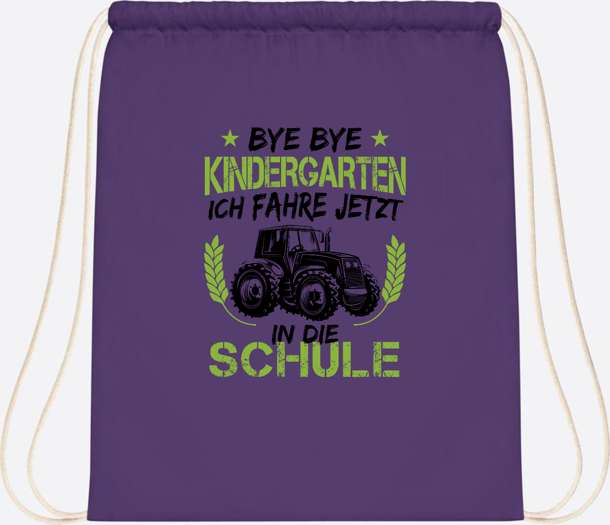 Turnbeutel Einschulung – Bye Bye Kindergarten Traktor - Purple