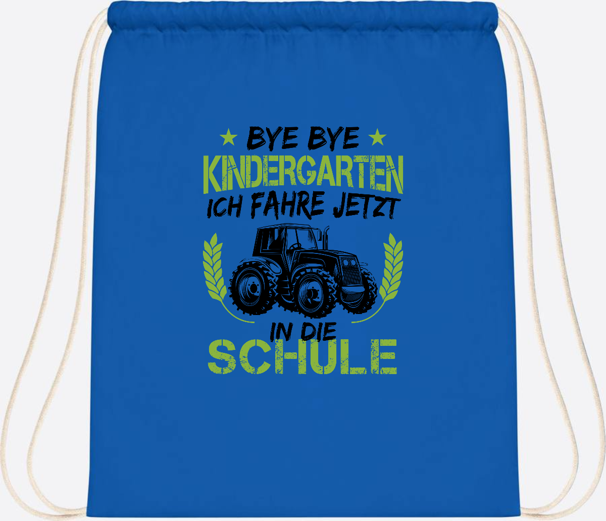 Turnbeutel Einschulung – Bye Bye Kindergarten Traktor - Sapphire Blue