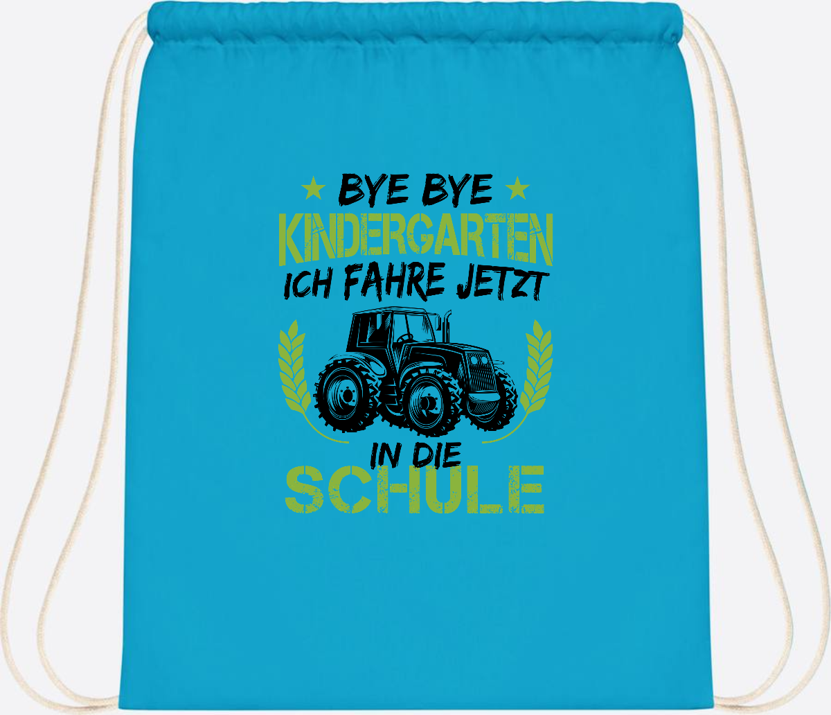 Turnbeutel Einschulung – Bye Bye Kindergarten Traktor - Surf Blue