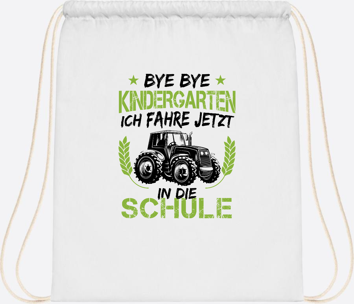 Turnbeutel Einschulung – Bye Bye Kindergarten Traktor - White