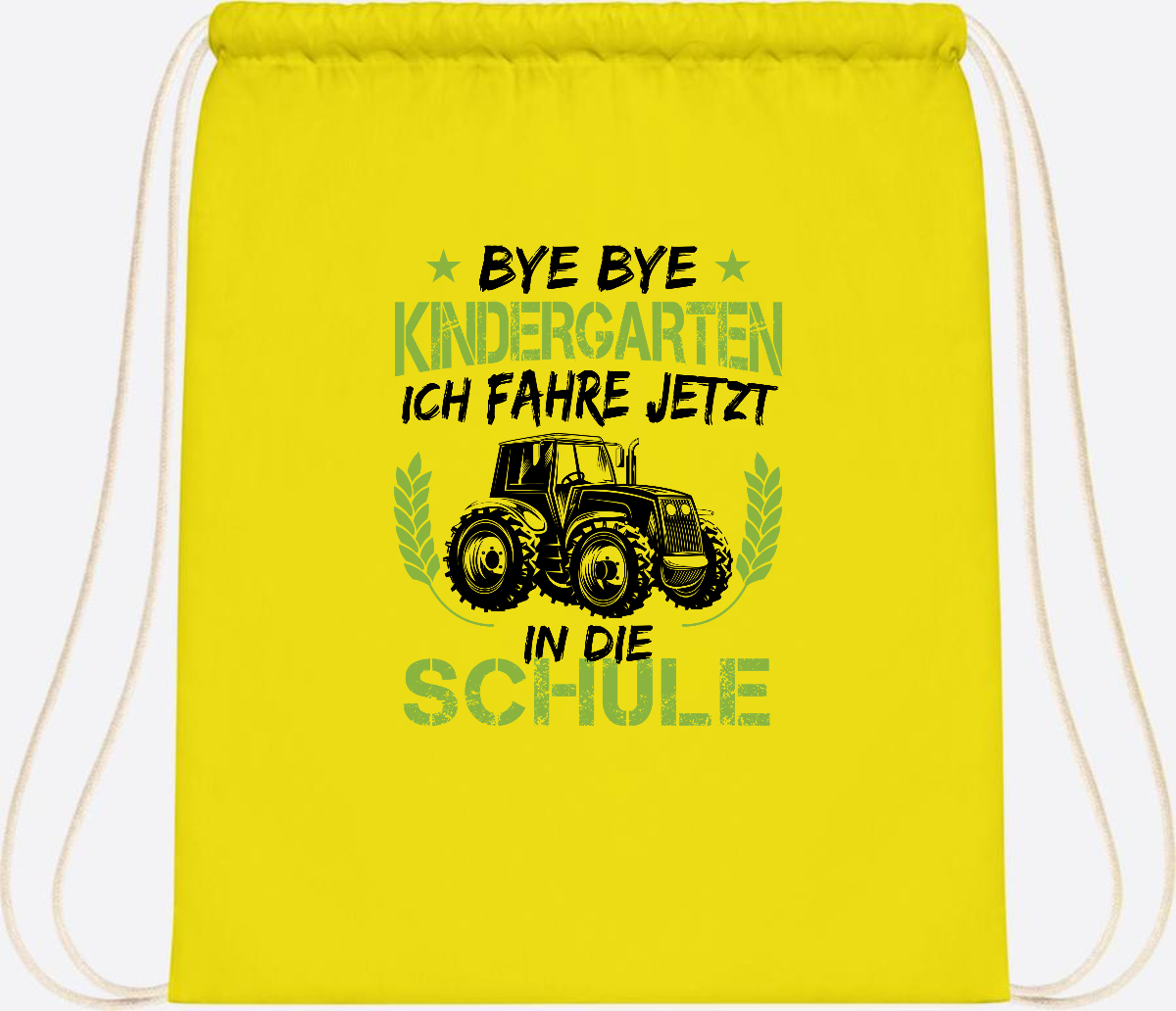Turnbeutel Einschulung – Bye Bye Kindergarten Traktor - Yellow